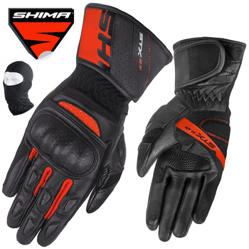 RĘKAWICE MOTOCYKLOWE | SHIMA STX 2.0 RED | MĘSKIE SKÓRZANE DŁUGIE + GRATIS