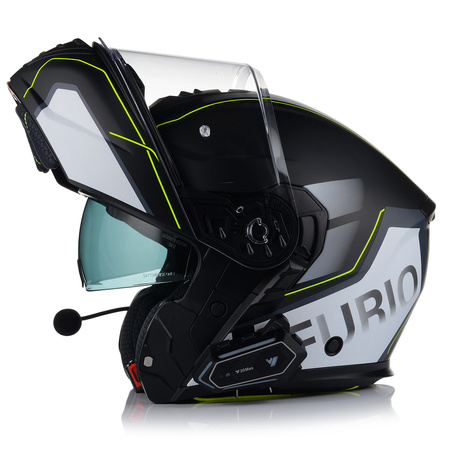 KASK MOTOCYKLOWY VITO FURIO SZARY FLUO SZCZĘKOWY + INTERKOM VITO BLUETOOTH