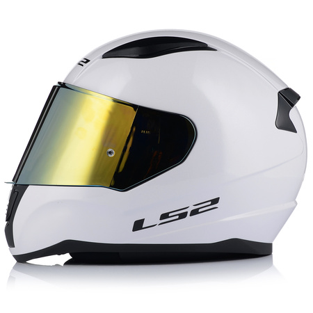 KASK MOTOCYKLOWY LS2 FF353 RAPID II BIAŁY POŁYSK ECE 22.06 + ZŁOTA SZYBA