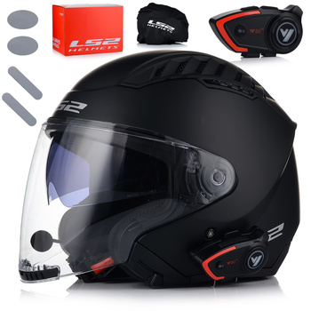 OTWARTY KASK MOTOCYKLOWY LS2 OF600 CZARNY MATT + INTERKOM BLUETOOTH XS