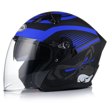 OTWARTY KASK MOTOCYKLOWY NIEBIESKI MATT SKUTER CHOPPER ECER 22.06 + BLENDA XL