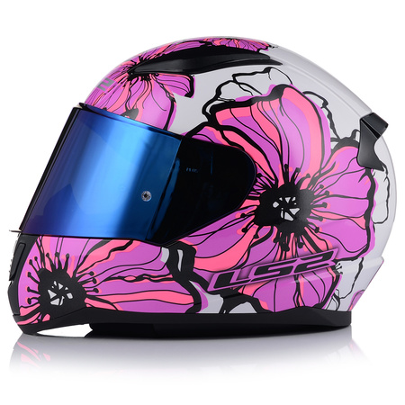 KASK MOTOCYKLOWY LS2 FF353 RAPID II POPPIES DAMSKI RÓŻOWY + NIEBIESKA SZYBA