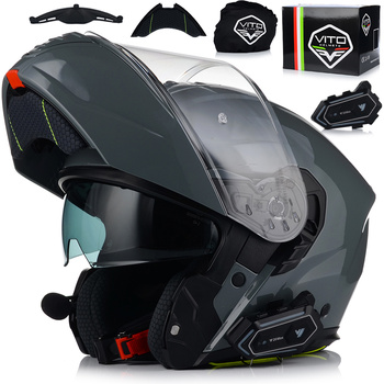 KASK MOTOCYKLOWY VITO FURIO CZARNY MAT SZCZĘKOWY + INTERKOM VITO BLUETOOTH