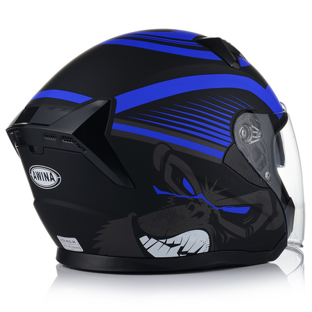 OTWARTY KASK MOTOCYKLOWY NIEBIESKI MATT SKUTER CHOPPER + BLENDA + INTERKOM