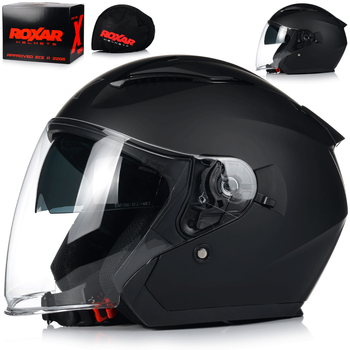 KASK MOTOCYKLOWY OTWARTY BLACK MATT SKUTER CHOPPER + BLENDA ECER 22.06
