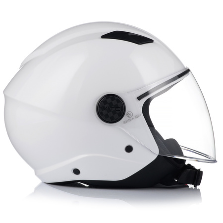 KASK MOTOCYKLOWY OTWARTY VITO UNO BIAŁY POŁYSK SKUTER CHOPPER + INTERKOM