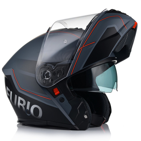 KASK MOTOCYKLOWY VITO FURIO SZARY MAT SZCZĘKOWY + INTERKOM VITO BLUETOOTH