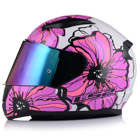 KASK MOTOCYKLOWY LS2 FF353 RAPID II POPPIES DAMSKI RÓŻOWY + TĘCZOWA SZYBA