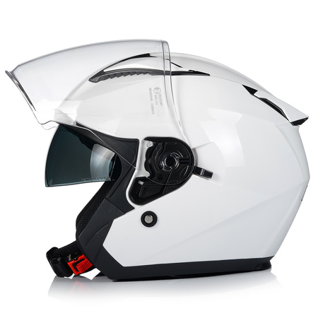 KASK MOTOCYKLOWY OTWARTY BIAŁY POŁYSK SKUTER CHOPPER + BLENDA ECER 22.06