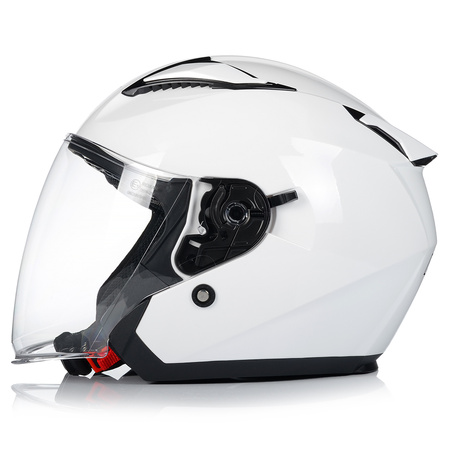 KASK MOTOCYKLOWY OTWARTY BIAŁY POŁYSK SKUTER CHOPPER + BLENDA ECER 22.06