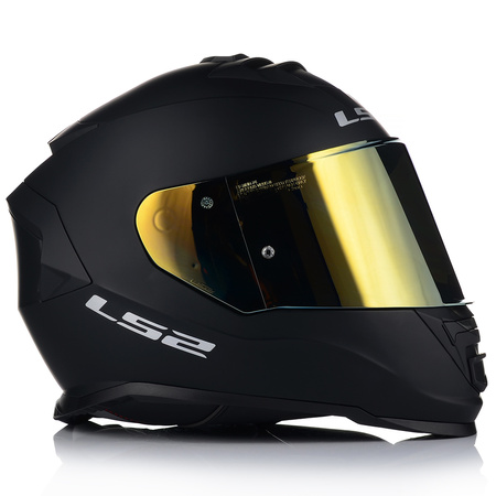KASK MOTOCYKLOWY LS2 FF800 STORM II CZARNY MATT + ZŁOTA SZYBA LUSTRZANA
