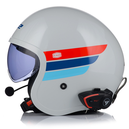 KASK MOTOCYKLOWY LS2 OF599 SPITFIRE RETRO BIAŁY + INTERKOM VITO BLUETOOTH