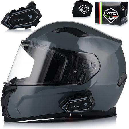 KASK MOTOCYKLOWY | VITO DUOMO | SZARY POŁYSK + INTERKOM 1ST BLUETOOTH