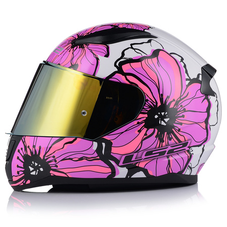 KASK MOTOCYKLOWY LS2 FF353 RAPID II POPPIES DAMSKI RÓŻOWY + ZŁOTA SZYBA