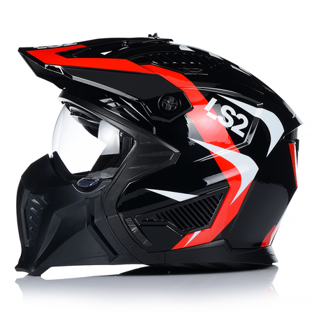 KASK MOTOCYKLOWY 4w1 LS2 OF606 TRIAL ODPINANA SZCZĘKA + DASZEK + 2x SZYBA