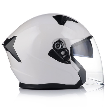 OTWARTY KASK MOTOCYKLOWY BIAŁY POŁYSK SKUTER CHOPPER + BLENDA + INTERKOM