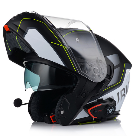 KASK MOTOCYKLOWY VITO FURIO FLUO GREY SZCZĘKOWY + INTERKOM VITO BLUETOOTH 2XL