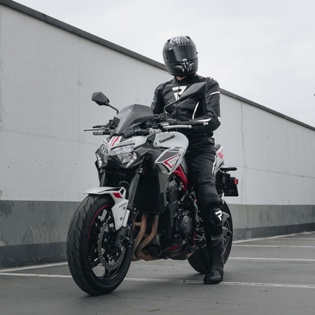 KURTKA MOTOCYKLOWA | REBELHORN FIGHTER BLK/WHT | MĘSKA SKÓRZANA SPORT + GRATIS