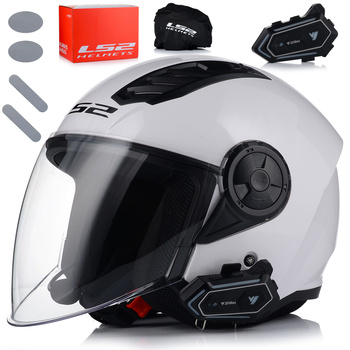 OTWARTY KASK MOTOCYKLOWY LS2 OF616 II BIAŁY POŁYSK + INTERKOM  BLUETOOTH