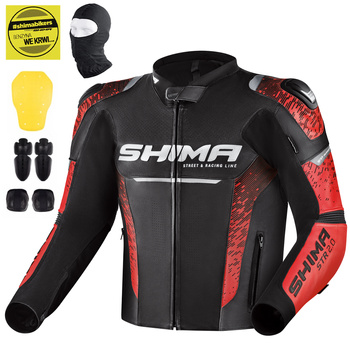 KURTKA MOTOCYKLOWA | SHIMA STR 2.0 RED | MĘSKA SKÓRZANA SPORTOWA + GRATIS