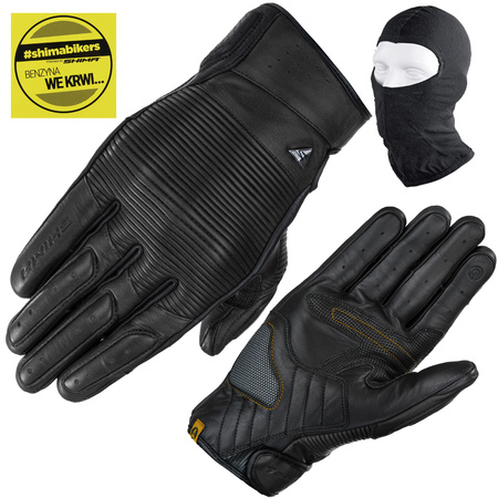 RĘKAWICE MOTOCYKLOWE | SHIMA BLAKE BLACK | MĘSKIE SKÓRZANE KRÓTKIE + GRATIS