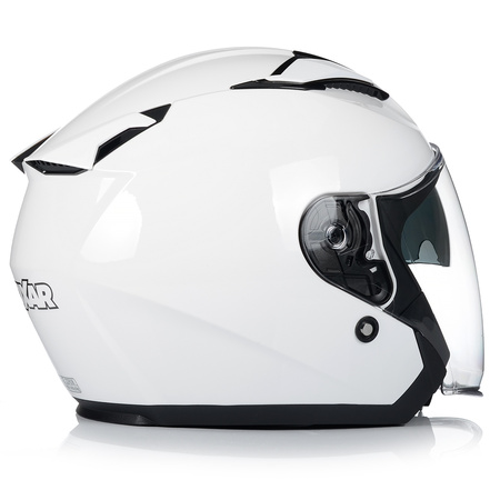 KASK MOTOCYKLOWY OTWARTY BIAŁY POŁYSK SKUTER CHOPPER + BLENDA ECER 22.06