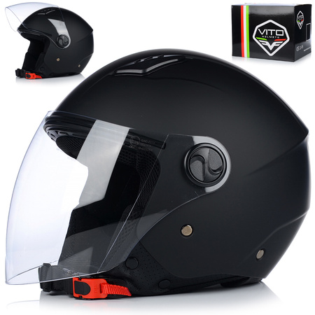 KASK MOTOCYKLOWY OTWARTY | VITO BRAVO | CZARNY MAT SKUTER CHOPPER ECE 22.06