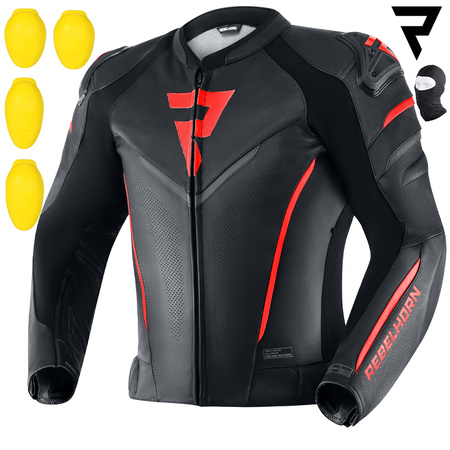 KURTKA MOTOCYKLOWA | REBELHORN FIGHTER BLACK | MĘSKA SKÓRZANA SPORT + GRATIS