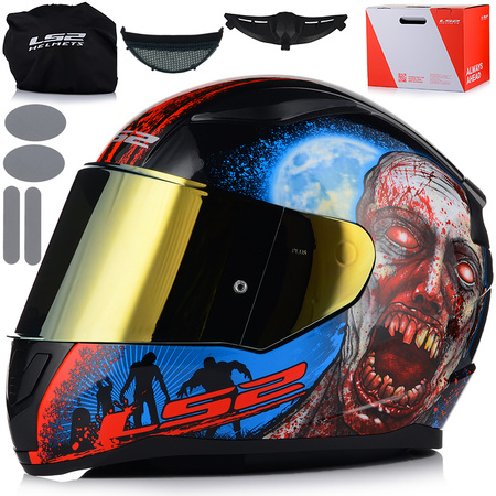 KASK MOTOCYKLOWY LS2 FF353 RAPID II ZOMBIE 06 + ZŁOTA LUSTRZANA SZYBA