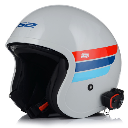 KASK MOTOCYKLOWY LS2 OF599 SPITFIRE RETRO BIAŁY + INTERKOM VITO BLUETOOTH