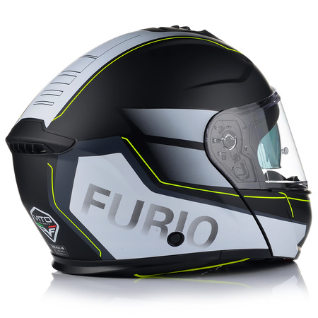 KASK MOTOCYKLOWY VITO FURIO SZARY FLUO SZCZĘKOWY + INTERKOM VITO BLUETOOTH