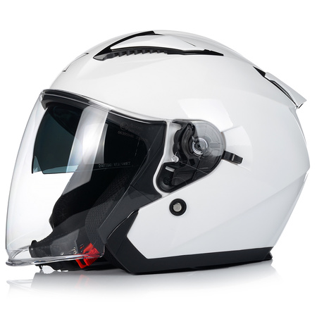 KASK MOTOCYKLOWY OTWARTY BIAŁY POŁYSK SKUTER CHOPPER + BLENDA ECER 22.06