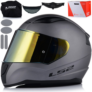 KASK MOTOCYKLOWY LS2 FF353 RAPID II SZARY MAT ECE 22.06 + ZŁOTA SZYBA