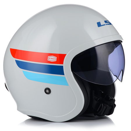 KASK MOTOCYKLOWY LS2 OF599 SPITFIRE RETRO BIAŁY + INTERKOM 1ST BLUETOOTH