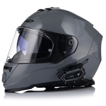 KASK MOTOCYKLOWY LS2 FF800 STORM II SZARY POŁYSK + INTERKOM 1ST BLUETOOTH