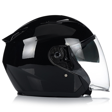 KASK MOTOCYKLOWY OTWARTY CZARNY POŁYSK SKUTER CHOPPER + BLENDA ECER 22.06