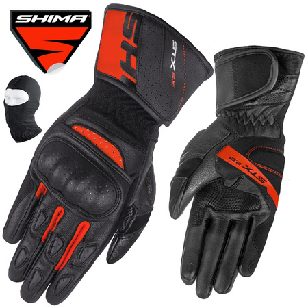 RĘKAWICE MOTOCYKLOWE | SHIMA STX 2.0 RED | MĘSKIE SKÓRZANE DŁUGIE + GRATIS