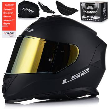 KASK MOTOCYKLOWY LS2 FF800 STORM II CZARNY MATT + ZŁOTA SZYBA LUSTRZANA