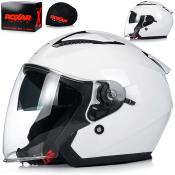 KASK MOTOCYKLOWY OTWARTY BIAŁY POŁYSK SKUTER CHOPPER + BLENDA ECER 22.06
