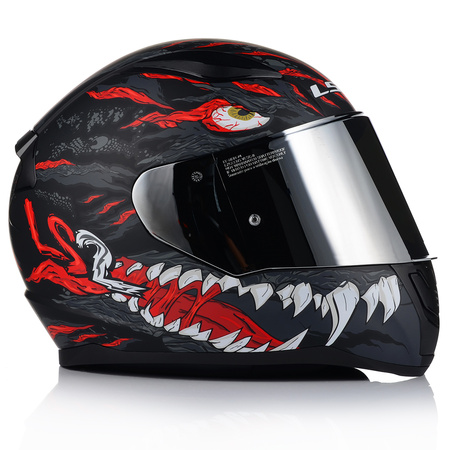 KASK MOTOCYKLOWY LS2 FF353 RAPID II KAIJU 06 + LUSTRZANKA SREBRNA SZYBA