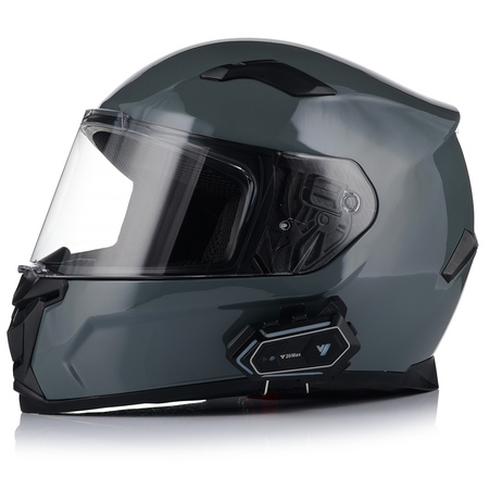 KASK MOTOCYKLOWY | VITO DUOMO | SZARY POŁYSK + INTERKOM 1ST BLUETOOTH