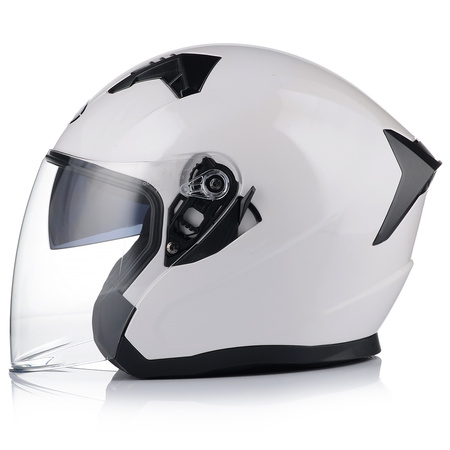 OTWARTY KASK MOTOCYKLOWY BIAŁY POŁYSK SKUTER CHOPPER + BLENDA + INTERKOM