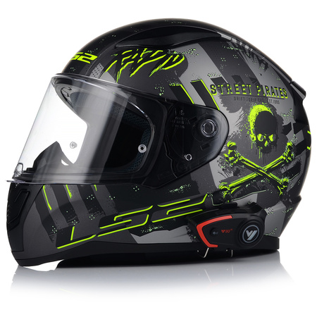 KASK MOTOCYKLOWY LS2 FF353 RAPID II PIRATES MAT + INTERKOM VITO BLUETOOTH