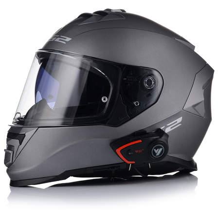 KASK MOTOCYKLOWY LS2 FF800 STORM II SZARY MATT + INTERKOM VITO BLUETOOTH