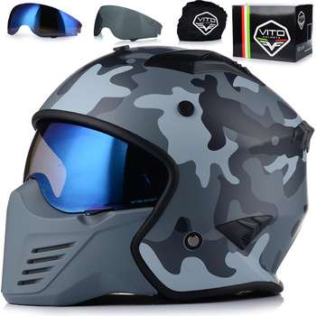 KASK MOTOCYKLOWY OTWARTY | VITO BRUZANO MATT | ODPINANA SZCZĘKA  + 2x SZYBA