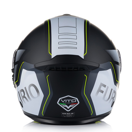 KASK MOTOCYKLOWY VITO FURIO SZARY FLUO SZCZĘKOWY + INTERKOM VITO BLUETOOTH