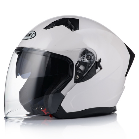 OTWARTY KASK MOTOCYKLOWY BIAŁY POŁYSK SKUTER CHOPPER + BLENDA + INTERKOM