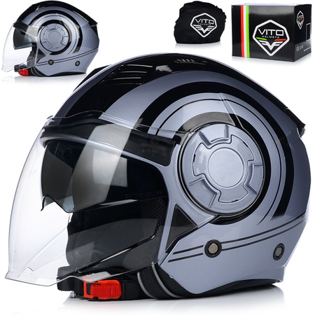 KASK MOTOCYKLOWY | VITO ISOLA GREY | OTWARTY POŁYSK SKUTER CHOPPER + BLENDA