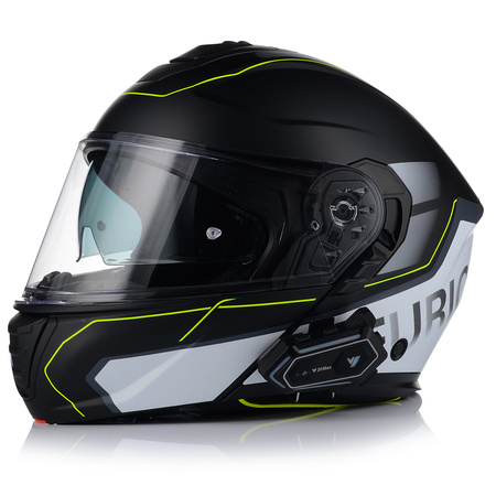 KASK MOTOCYKLOWY VITO FURIO SZARY FLUO SZCZĘKOWY + INTERKOM VITO BLUETOOTH
