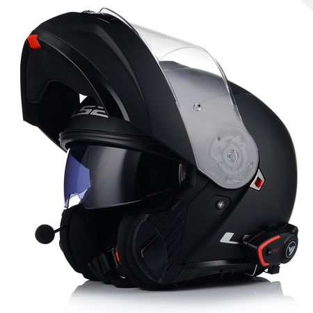 KASK MOTOCYKLOWY LS2 FF908 SZCZĘKOWY CZARNY MATT + INTERKOM VITO BLUETOOTH